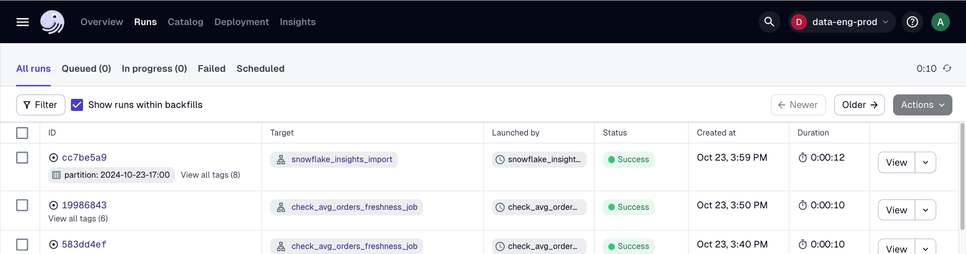 Asset backfill details page